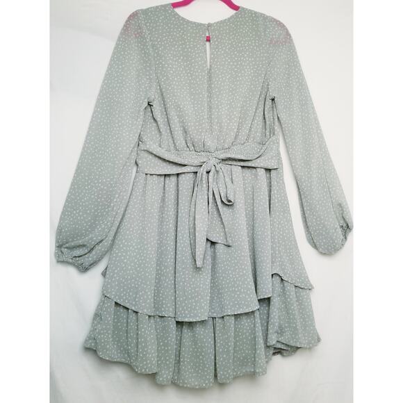 Japna Light Green Floral Tiered Career Casual Dress SZ L Long Sleeve Boho V-Neck - Picture 5 of 8